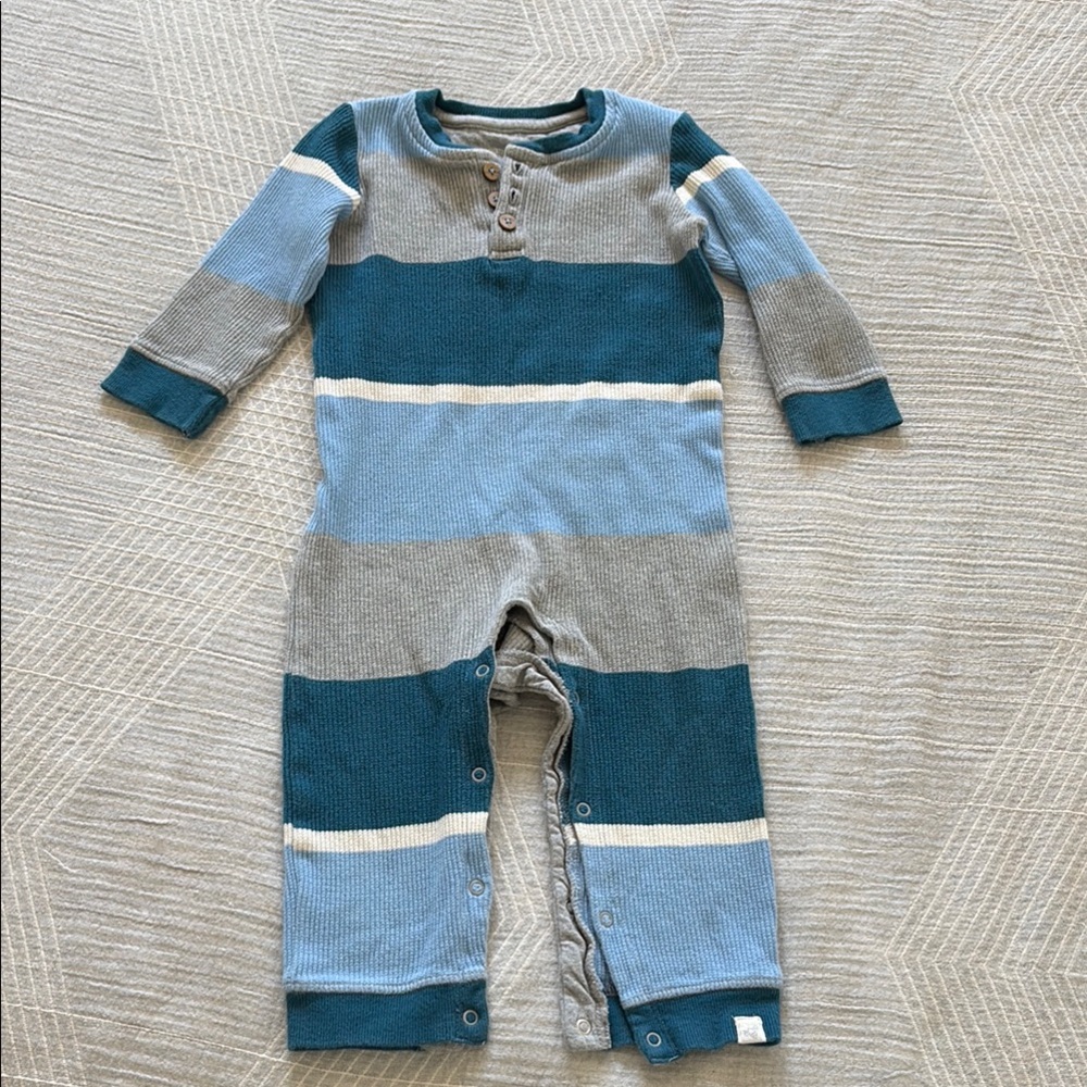 Burt’s Bees Baby Striped Blue and Gray One Piece Pajamas